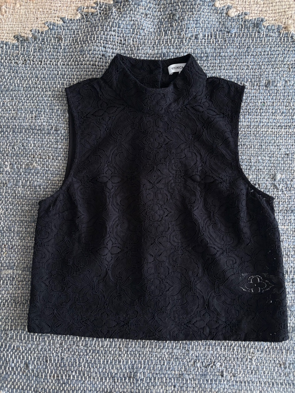 Veronica Beard Mylie Lace Mock-Neck Sleeveless Top Black